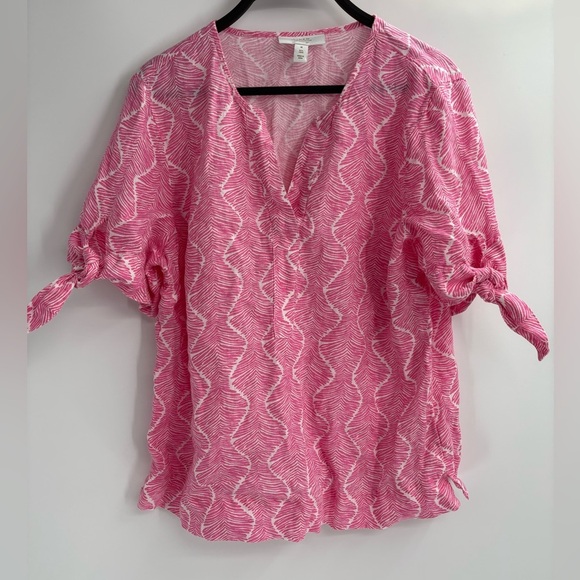 Charter club linen luxury summer short sleeve short blouse T-shirt size medium - Picture 12 of 13